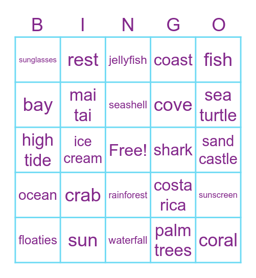 Tropical Bingo Card