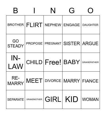 Family and Relationship Bingo Card