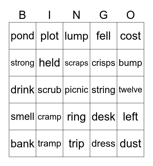 revision of words Bingo Card