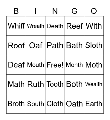 Final 'th' Bingo Card