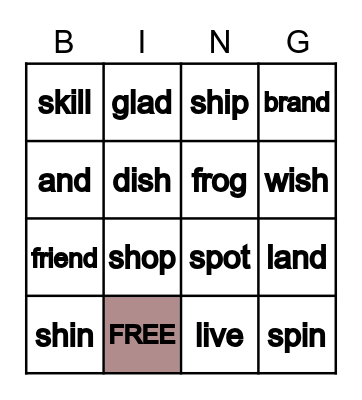 Blends and Diagraph Bingo Card