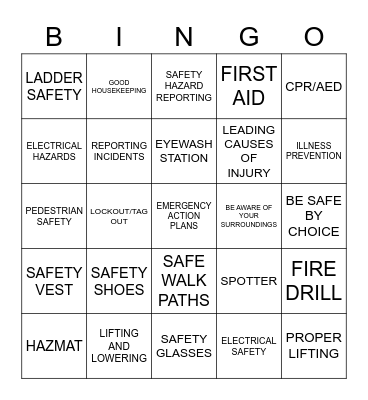 SupplyPoint Safety Bingo Card