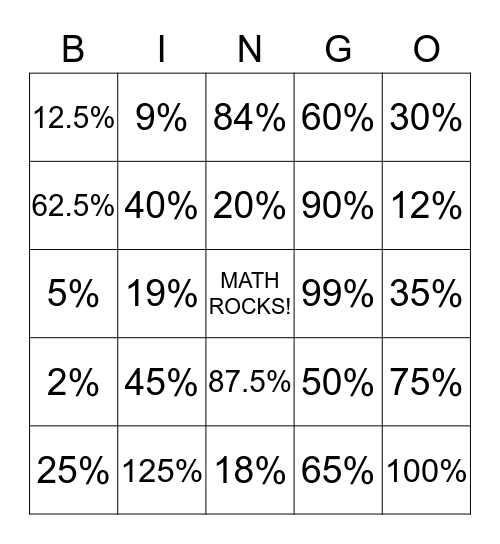 Fractions and Percents Bingo Card