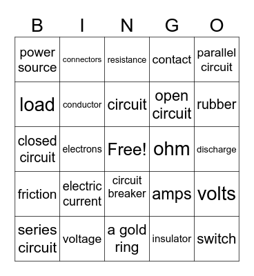 Electricity, circuits, insulators, conductors! Bingo Card