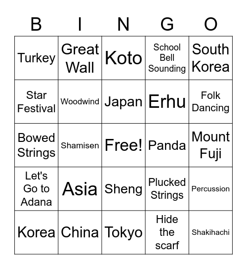 Music of Asia Bingo Card