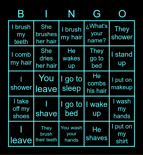 Reflexive Verb Conjugations Bingo Card
