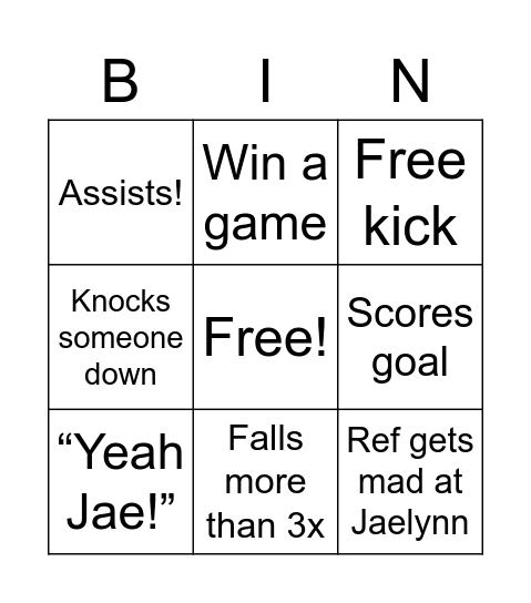Jaelynn’s soccer return Bingo Card