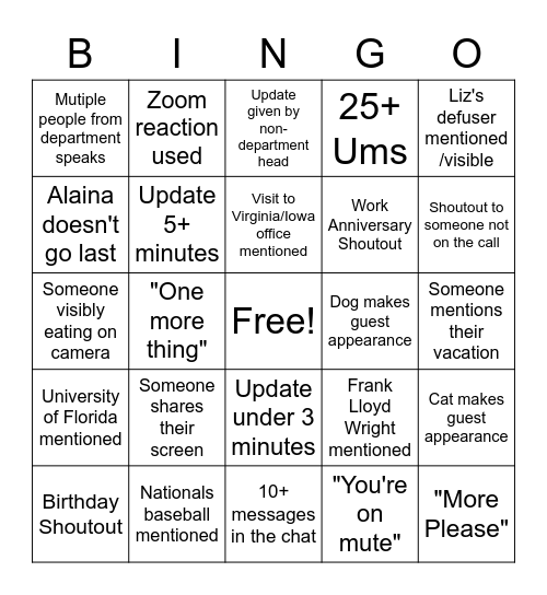 V2 Bingo Card