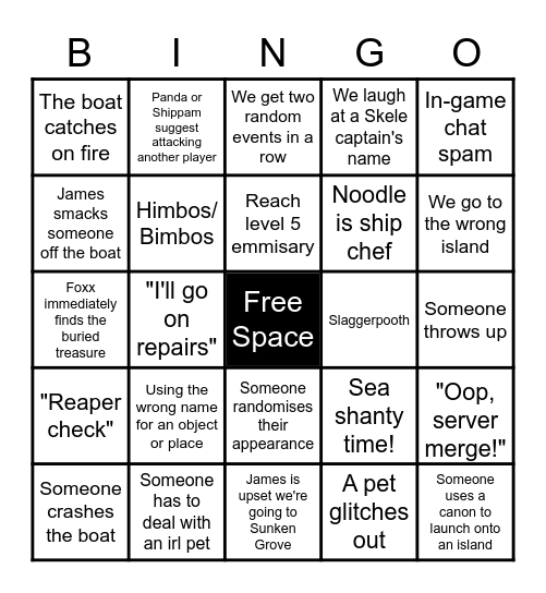 Sea of Thieves Bingo Card