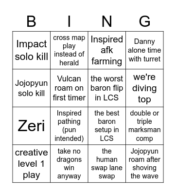Evil Geniuses bingo Card