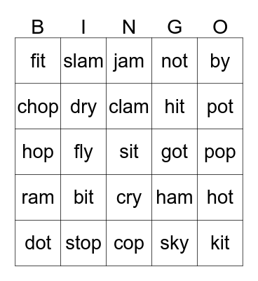 Word Family Bingo #2 Bingo Card