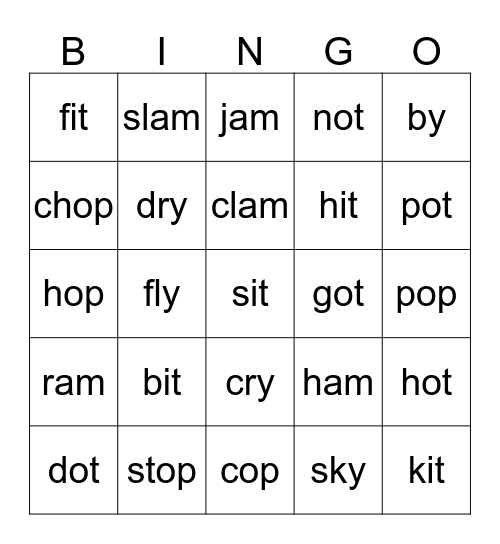 Word Family Bingo #2 Bingo Card