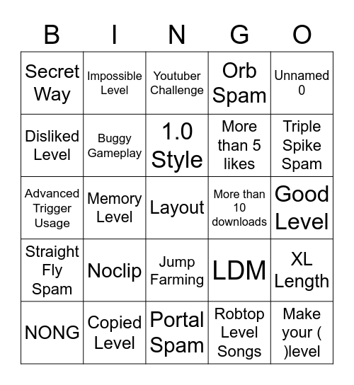 recent tab bingo (gd) Bingo Card