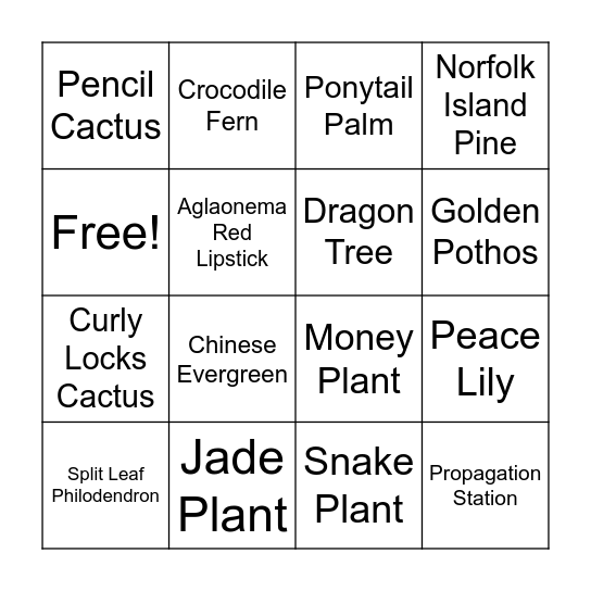 Library Houseplant Scavenger Hunt Bingo Card