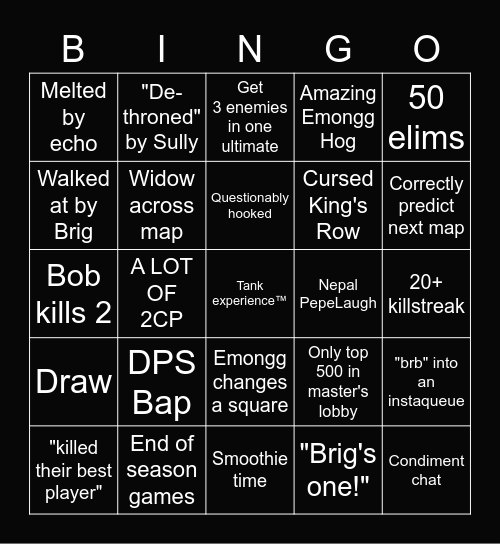 Emongg Overwatch Bingo 4 Bingo Card