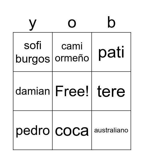 depto yob Bingo Card