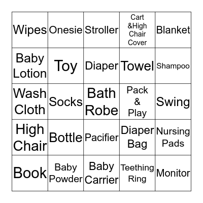 Alex's Baby Shower Bingo Card