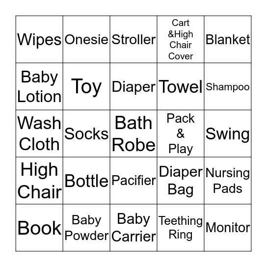 Alex's Baby Shower Bingo Card
