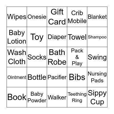 Alex's Baby Shower Bingo Card