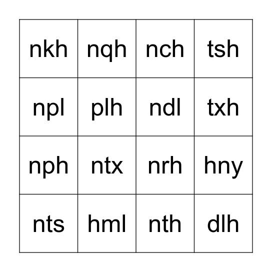 triple consonants bingo Card