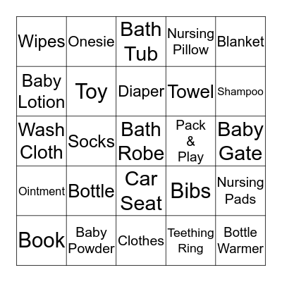 Alex's Baby Shower Bingo Card