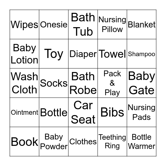 Alex's Baby Shower Bingo Card