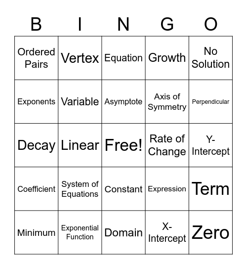 VOCAB Bingo Card