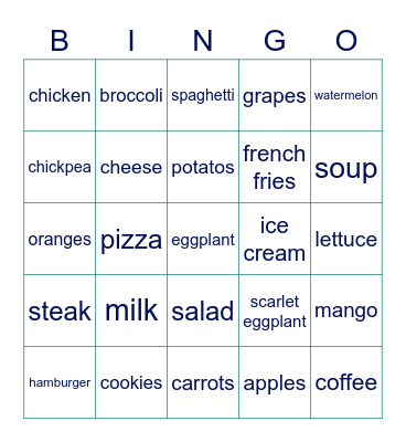 FOOD Bingo Card