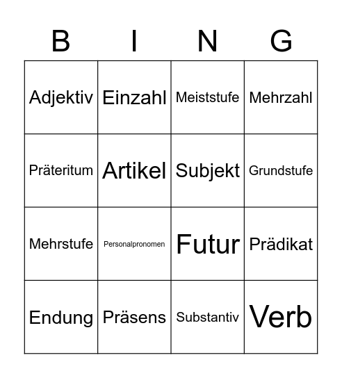 Deutsch Bingo Card