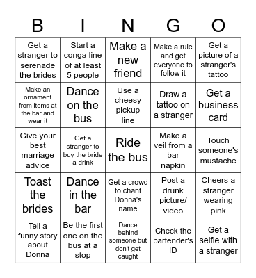 Donna and Wish World Tour Bingo Card