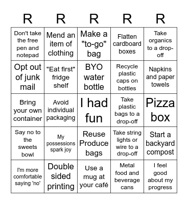 Refuse, Reduce, Reuse, Recycle, Rot Bingo Card