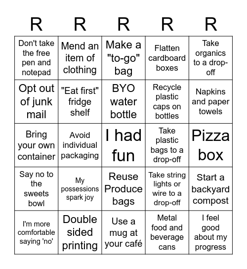 Refuse, Reduce, Reuse, Recycle, Rot Bingo Card