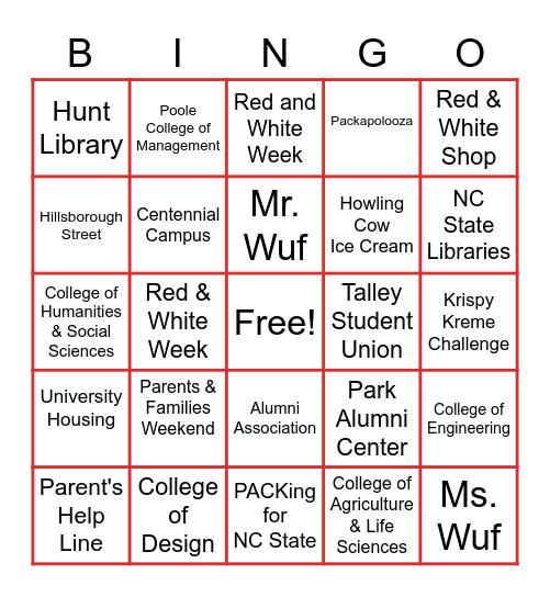Welcome to the PACK Bingo Card