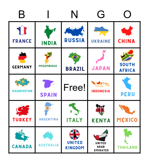 Countries of the World Bingo Card