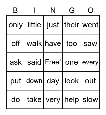 Unit 6 sight words Bingo Card