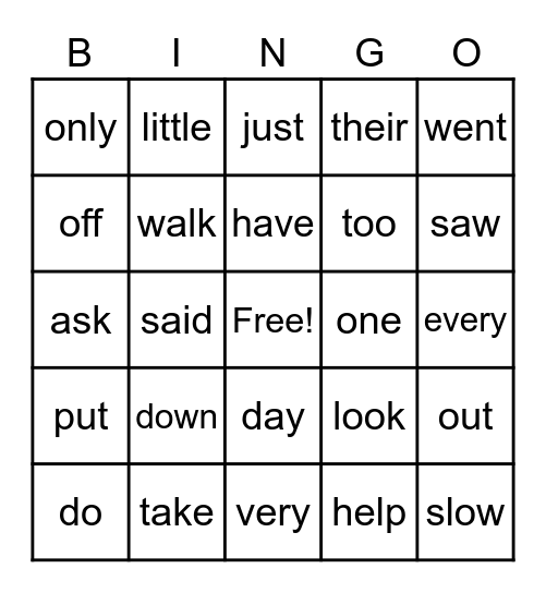 Unit 6 sight words Bingo Card