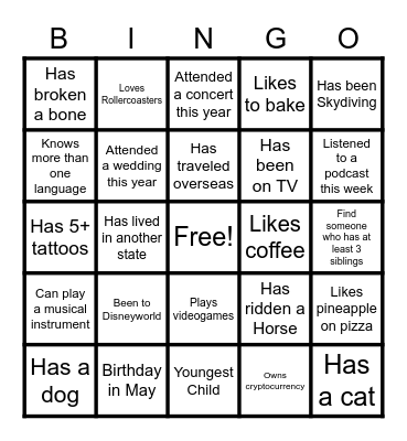 Get to know us BINGO Card