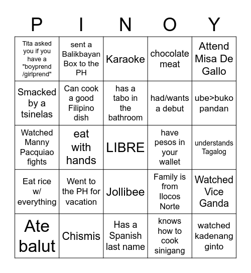 BAYANIHAN CLUB Bingo Card