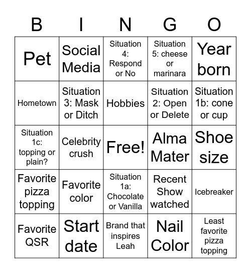 Untitled Bingo Card
