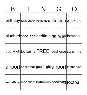 Compound Words Bingo Card