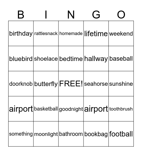 Compound Words Bingo Card