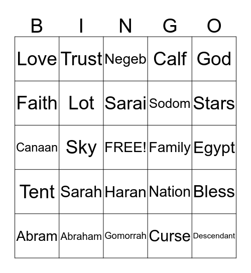 Abraham and Sarah Bingo Card