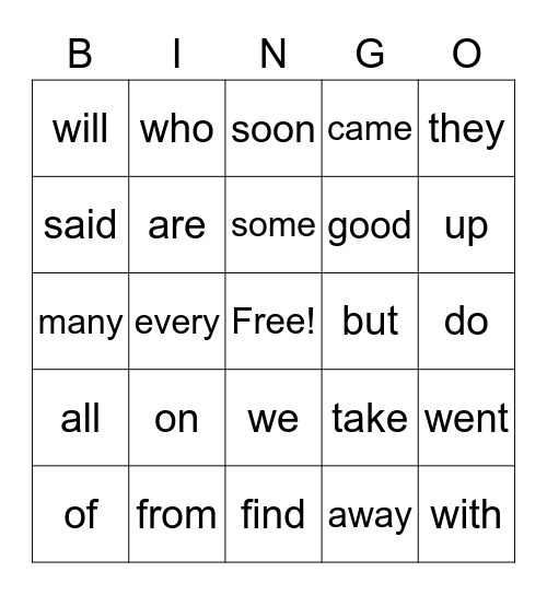 End of Year Kdg Sight words Bingo Card