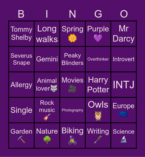 How similar are you to Alex💫 Bingo Card