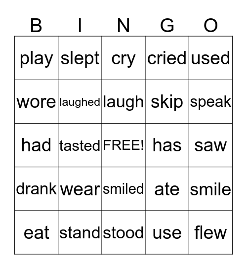 Present Past Bingo Card