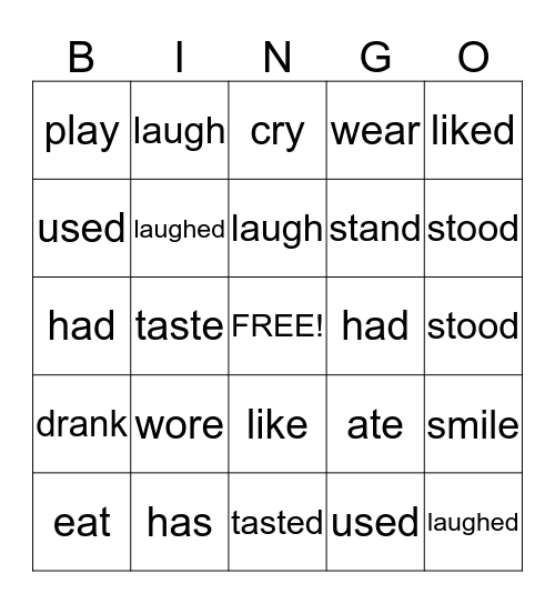 Present Past Bingo Card