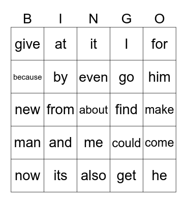 100 most used words Bingo Card