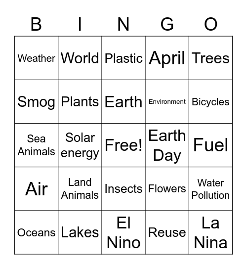 Earth Day Bingo Card