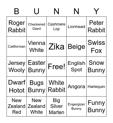 Rabbits Bingo Card