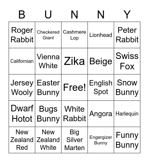 Rabbits Bingo Card